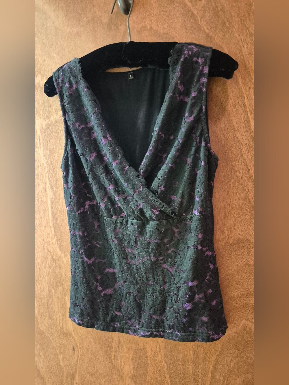 Black & Purple Lace Surplice Tank Top